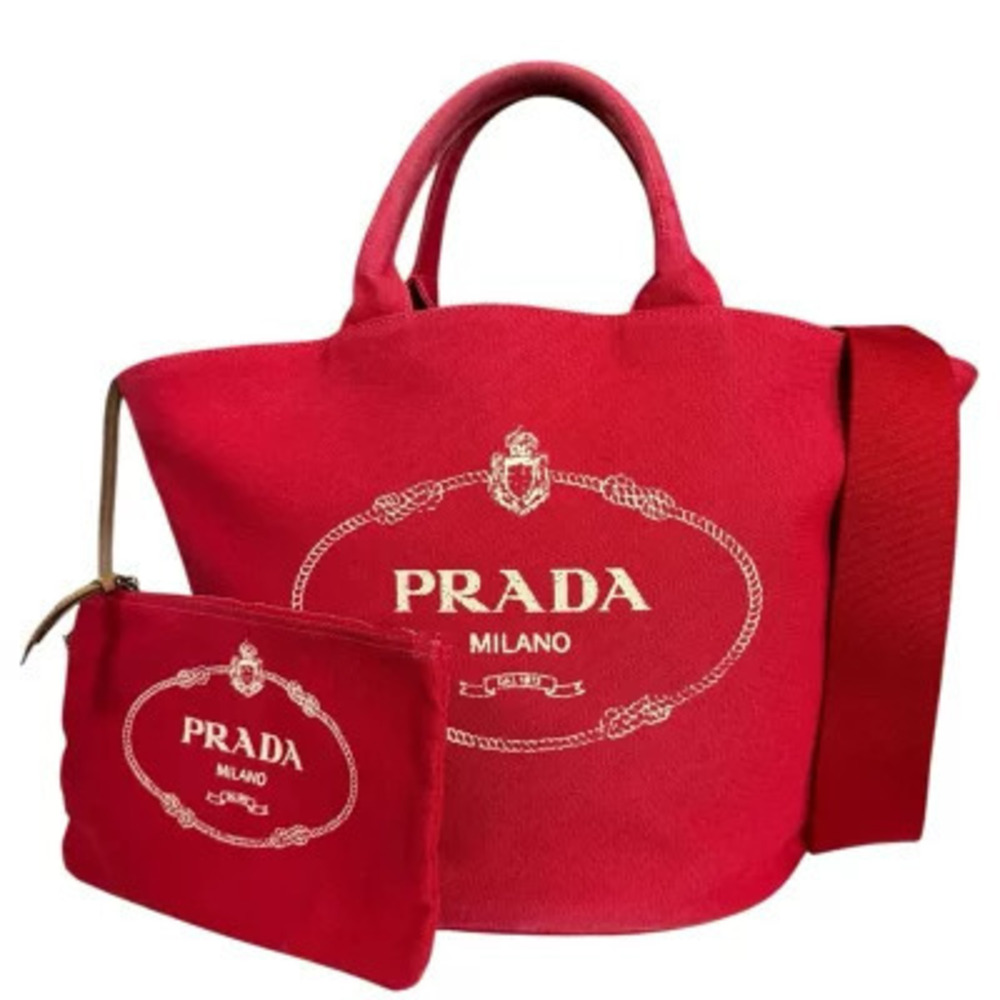Prada Canapa Shoulder Bag Canvas Red